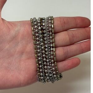Chicos Mixed Metal Multi Strand Magnetic Cuff Bracelet Silver Gold Tone